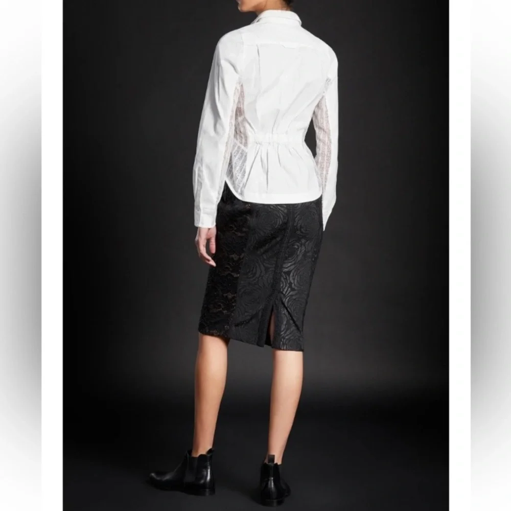 Byron Lars IN EARNEST White Button Down Oxford Lace Insert Shirt 6 EUC - Picture 7 of 10